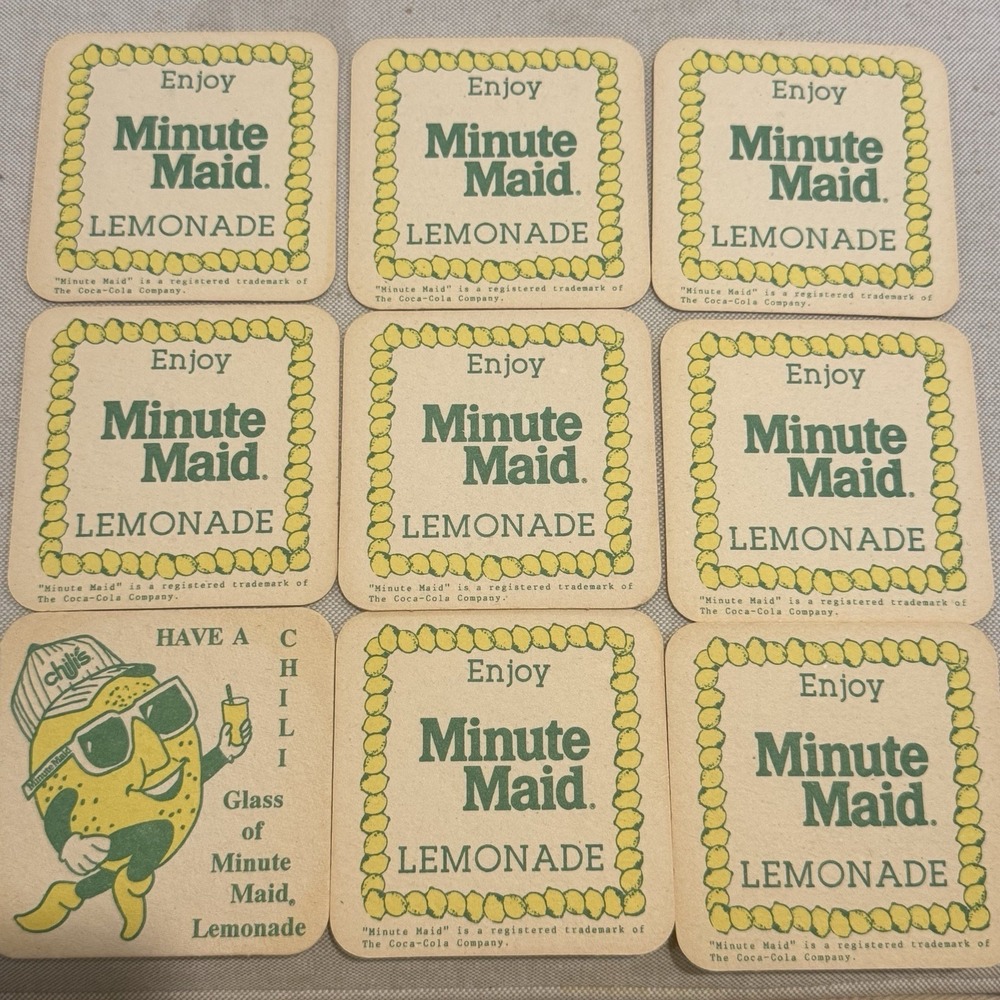 RARE‎ Set Of 9 Vintage Minute Maid Lemon aid Drink Coasters Bar Entertaining